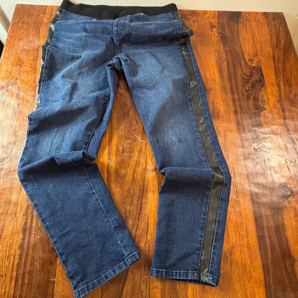 Diane Gilman DG2 Women Dark Wash Denim Tuxedo Stripe‎ Leggings Blue Size LT